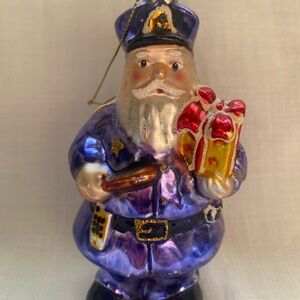 Vintage By Summit 6" Hand Blown & Painted Glass Policeman Santa Ornament